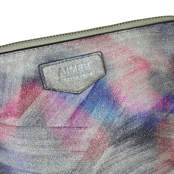 Aimee Kestenberg NWT Violet Brushed Metallic Genuine Leather Zipper Gala Clutch - Picture 2 of 7